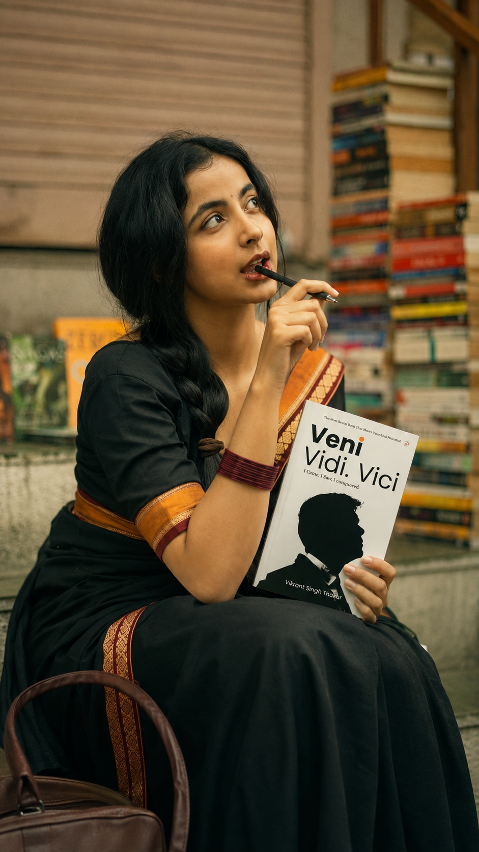Reader holding Veni Vidi Vici book